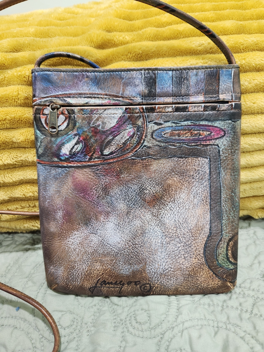 Artisan Hand-Painted Multicolor Leather Crossbody Bag